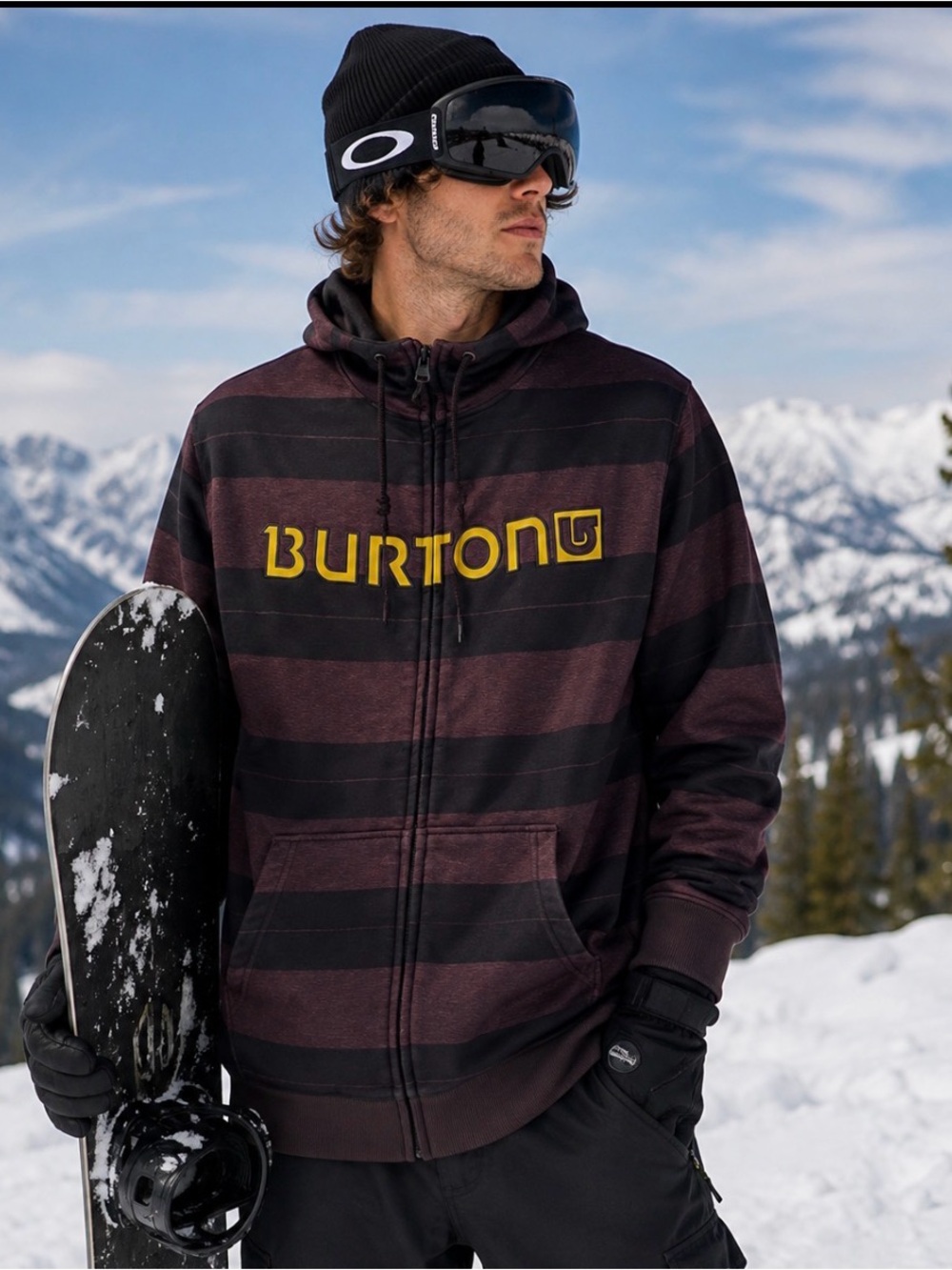 Burton Dryride Fleece striped Zip Up Hooded Jacket With Thumb Hole Sleeves large